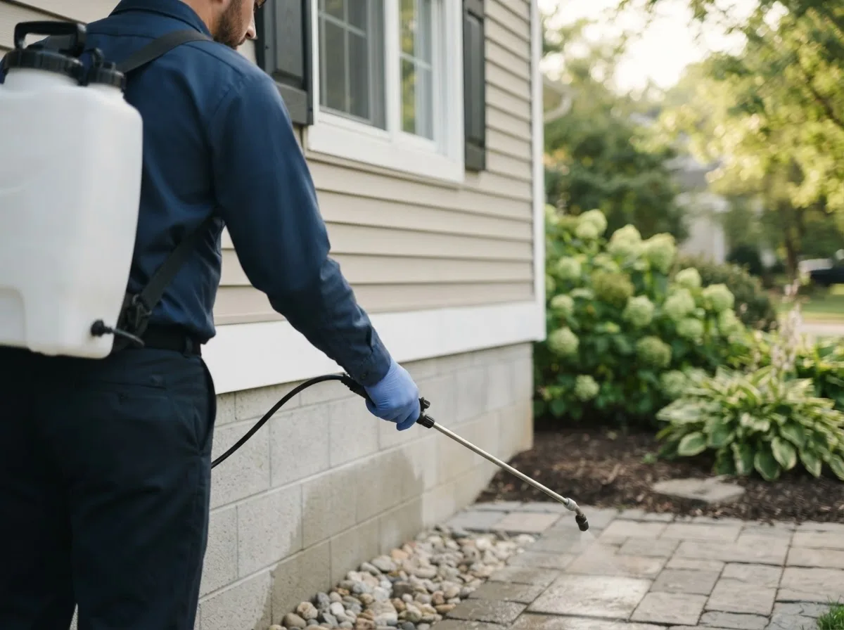 Pest control technician inspecting a home in Grundy Center, IA